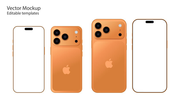 Realistic Smartphone Mockup icon with blank screen. iphone 17 pro and pro max smartphone mockup. white gray, orange, smartphone device blank screen mockup template phone layout. vector illustration