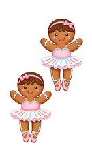 Brown Gingerbread Ballerinas Dancing on White Background