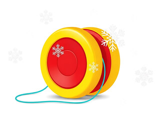 Yellow Yo-Yo with Red Center and Snowflakes on White Background