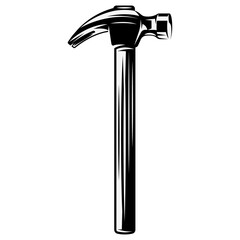 Claw Hammer Tool in Black and White for Construction and Carpentry Work, Hand Tool for Nailing and Demolition.