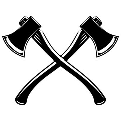 Two Crossed Axes in Black and White, Vintage Woodcutting Tools for Lumberjacks and Outdoor Adventures.