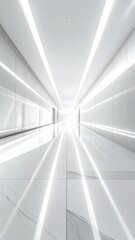 Obraz premium Bright, modern hallway with linear lighting, perspective and reflective floor