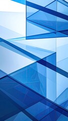 Abstract composition of transparent blue geometric glass shapes