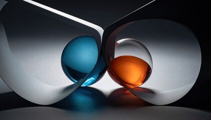 Colored spheres nestled in abstract paper, dramatic lighting