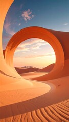 Desert landscape with a circular frame looking out to the horizon