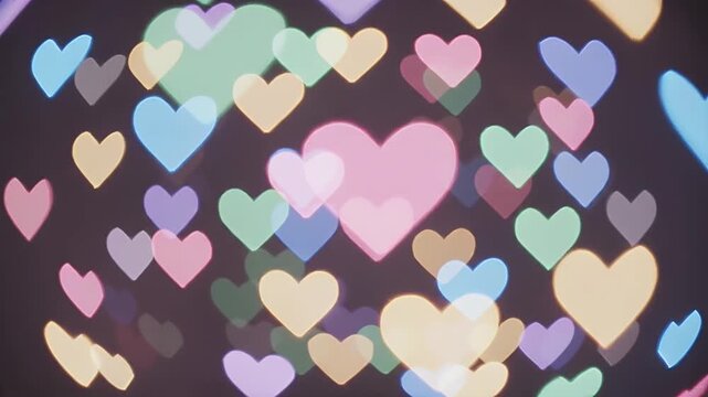 Colorful Heart Bokeh Background - This video features an array of softly blurred hearts in various colors, creating a dreamy and romantic atmosphere.