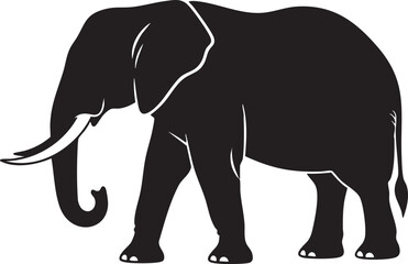 Obraz premium Black Silhouette Elephant Standing with Trunk Raised on White Background