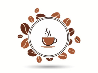 Obraz premium Hot cup of coffee with roasted coffee beans artistic illustration