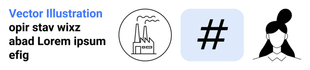 Obraz premium Factory smoke, bold metadata tag in a square, and simple female face outline. Ideal for industry, technology, social media, branding, modern design, digital art simple landing page