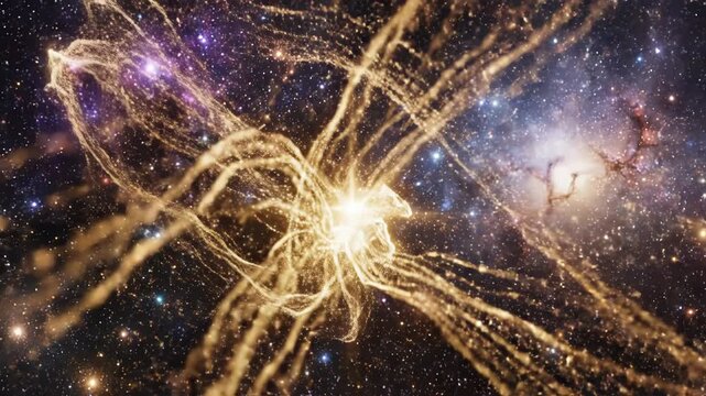 Golden swirling energy pattern in a cosmic setting with vibrant colors and a sense of infinite motion