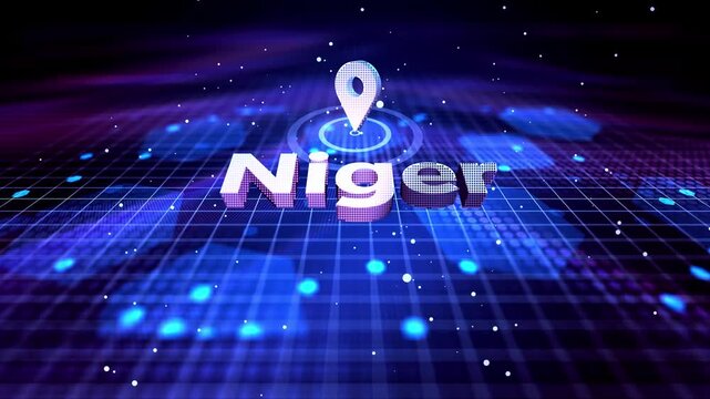 Niger Location Text Animation on Futuristic Digital Grid Background location, pin, marker, map, country, text