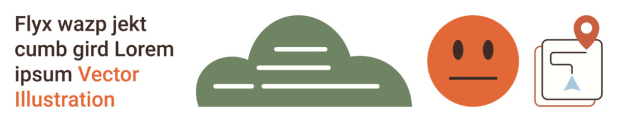 Fototapeta premium Location pin, navigation, emotion, data visualization, cloud computing, communication. Includes a cloud, neutral face and map pointer. Location and communication concepts illustrated