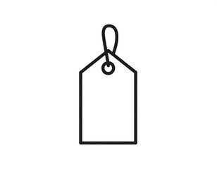 A simple, minimalist outline of a retail price tag, presented on a stark white background. The tag is rectangular