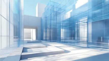 Modern glass-walled architectural courtyard;  ideal for showcasing contemporary design