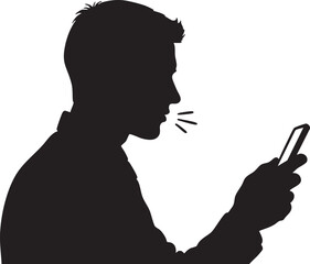 SilhouetteOfPersonUsingSmartphoneWithFlyingBirdsAgainstWhiteBackground