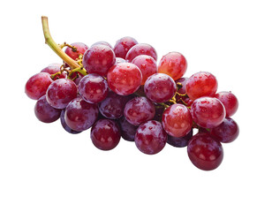 Fototapeta premium A close-up shot of a cluster of ripe, glistening red grapes against a stark black background