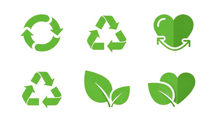 A collection of green eco-friendly symbols on a black background