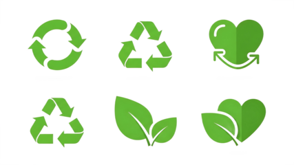 A collection of green eco-friendly symbols on a black background