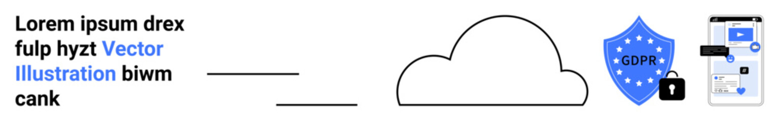 Obraz premium Data security, GDPR compliance, cloud computing, privacy protection, cybersecurity, mobile technology. Blue shield with GDPR text, cloud and mobile interface. Data security and GDPR compliance