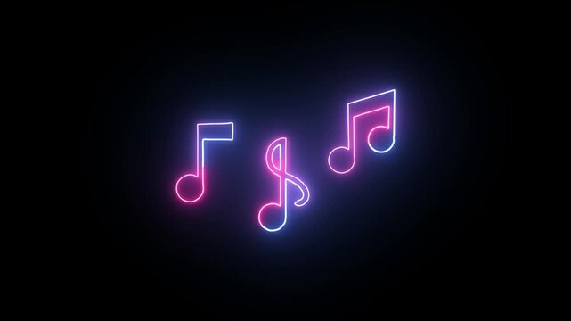 Glowing neon line music icon animation on black background