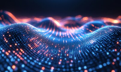 A blue grid with glowing lines on a dark background, a futuristic digital landscape background, Generative AI