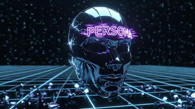 Digital avatar mask made of floating shards with glitch effect
