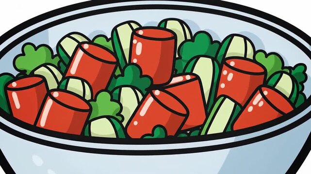 Illustration of a bowl filled with a fresh and colorful salad, perfect for healthy eating.