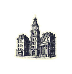 Vintage Classic Building Engraving Style Illustration isolated on transparent background, generative ai