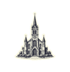 Vintage Gothic Cathedral Architecture Engraving Illustration isolated on transparent background, generative ai