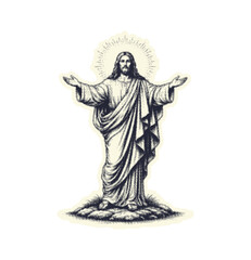 Jesus Christ Sacred Heart Vintage Engraving Illustration isolated on transparent background, generative ai