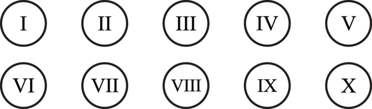 Roman numerals. Numbers from one to twelve. Typography set. Roman numeral vector set with antique Latin digits and vintage typography symbols. Classic decorative number collection on transparent bg.