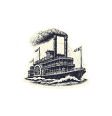 Vintage Riverboat Steamboat Engraving Illustration isolated on transparent background, generative ai