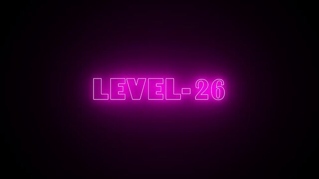 Abstract neon level 26 number 4k video animation. Level 26 neon text. Neon level up sign.