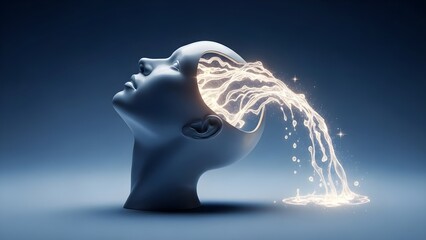 Abstract representation of human mind and consciousness with glowing energy emanating from the head.
