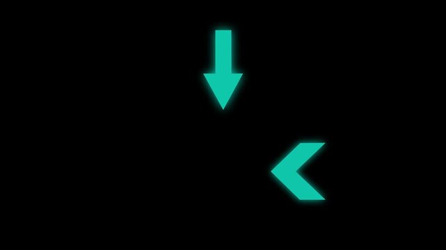 Glowing Blue  Down Arrow with Chevron Direction Animation on Black Background