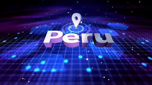 Peru Location Text Animation on Futuristic Digital Grid Background location, pin, marker, map, country, text