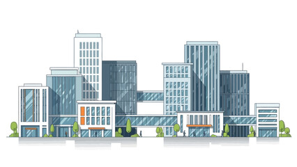 Obraz premium Contemporary urban landscape vector illustration displaying a modern city skyline with diverse architectural structures and bustling business district