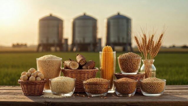 Strategic Grain Reserves Concept featuring Diversity of Seeds and Root Vegetables