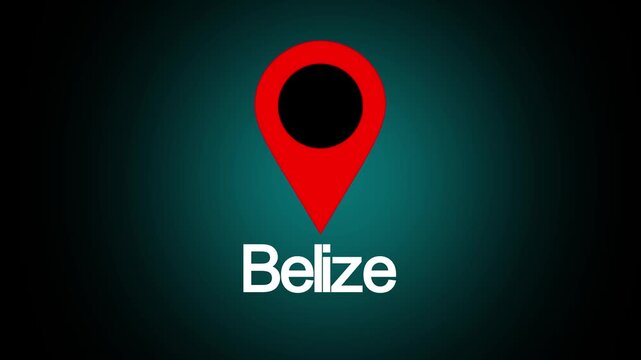 A video showcasing a red location pin on a dark background with the word Belize