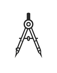 Black & white geometric illustration of a drawing tool with two pointed legs, used for circular shapes