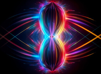 A vibrant, multicolored, abstract orb radiates light streaks against a dark background.  Its swirling, luminous form creates a sense of energy and motion.