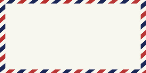 Obraz premium Vintage airmail envelope with red and blue border. Classic airmail design, perfect for vintage-themed projects. Airmail stamp adds nostalgic touch. Frame vector with copy space.eps,10