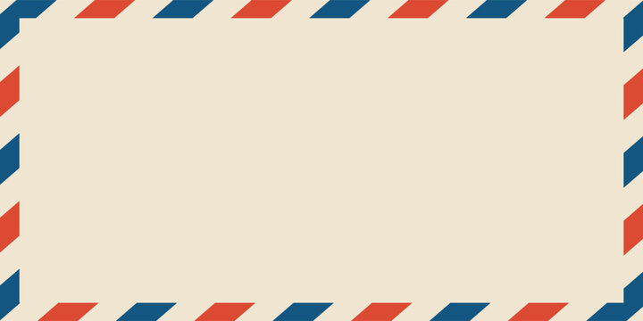 Airmail envelope frame. Commercial envelope. International vintage letter border. Retro air mail postcard with blue and red stripes. Blank correspondence paper template.eps,10