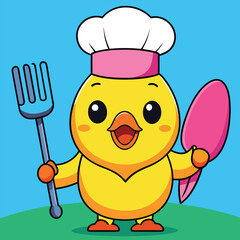 funny cartoon chef holding a spoon