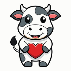 A cute cartoon cow with a happy smile stands isolated on a white background in this funny vector illustration of a friendly farm animal
