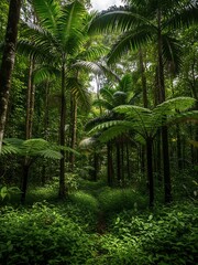 Obraz premium Tropical Forest with Palm Trees and Lush Greenery