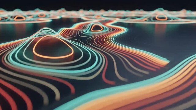 Abstract topographic map with colorful contour lines, creating a modern and dynamic background.