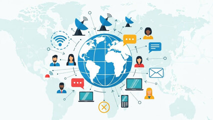 Fototapeta premium Global communication network illustration with people and devices