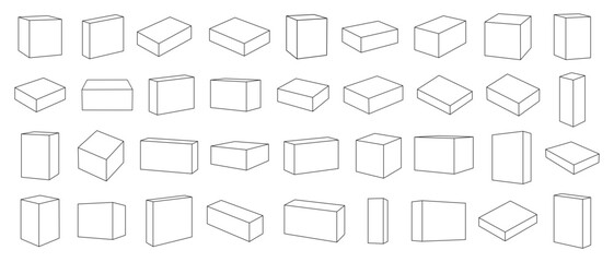 Set of 3D Rectangular Prisms and Cubes in Various Isometric Perspectives and Proportions