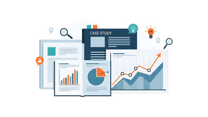 A flat design illustration representing data analysis and research reports